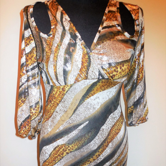 Dress Metallic Minidress Slim Fit Clubwear Evening Wear - Picture 2 of 5